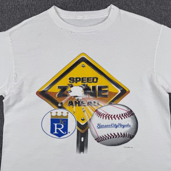 Vintage Kansas City Royals T-Shirt Men's Large White Speed Zone MLB Baseball 90s - Picture 2 of 8